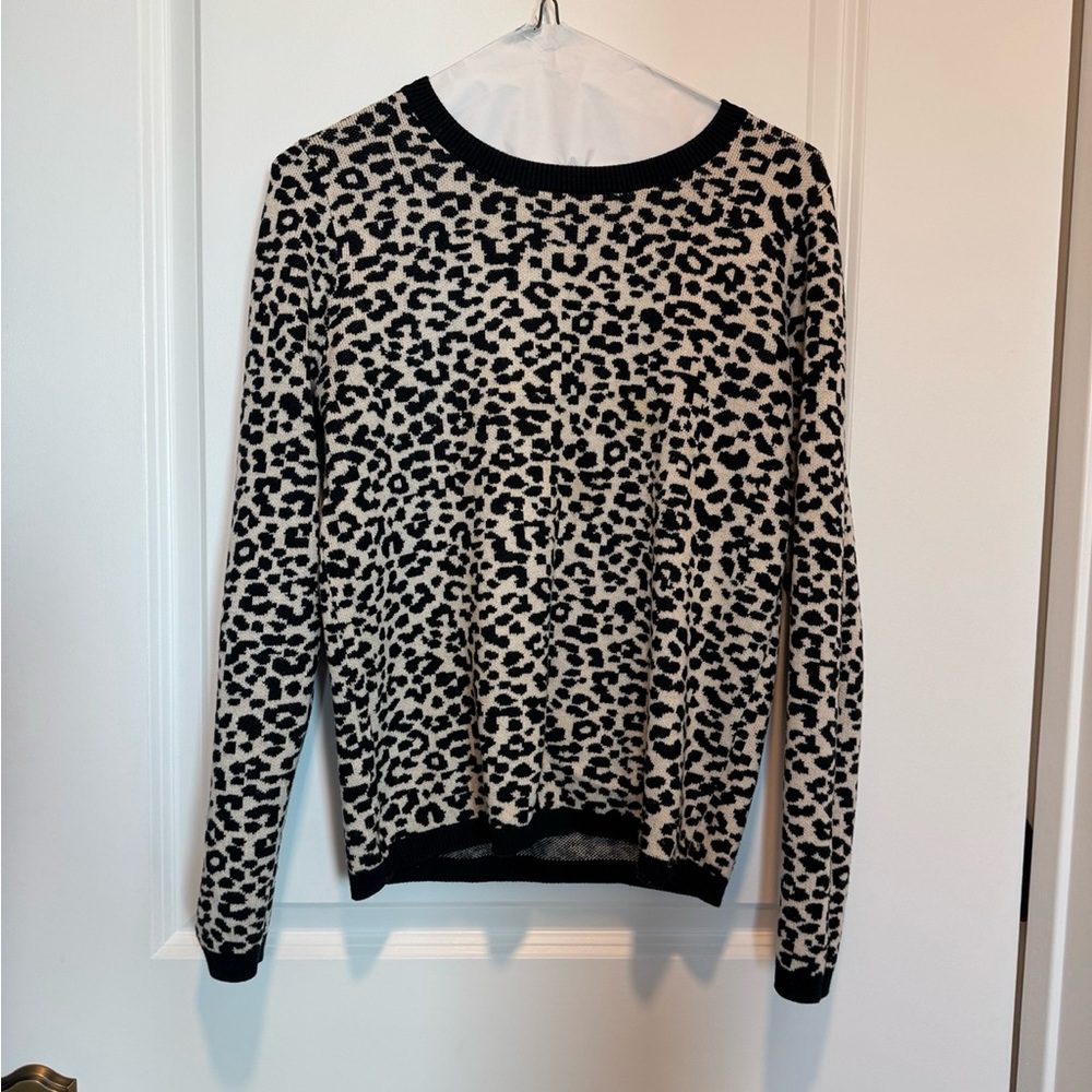 Ann Taylor Leopard Print Crewneck Sweater - Black & Cream size S